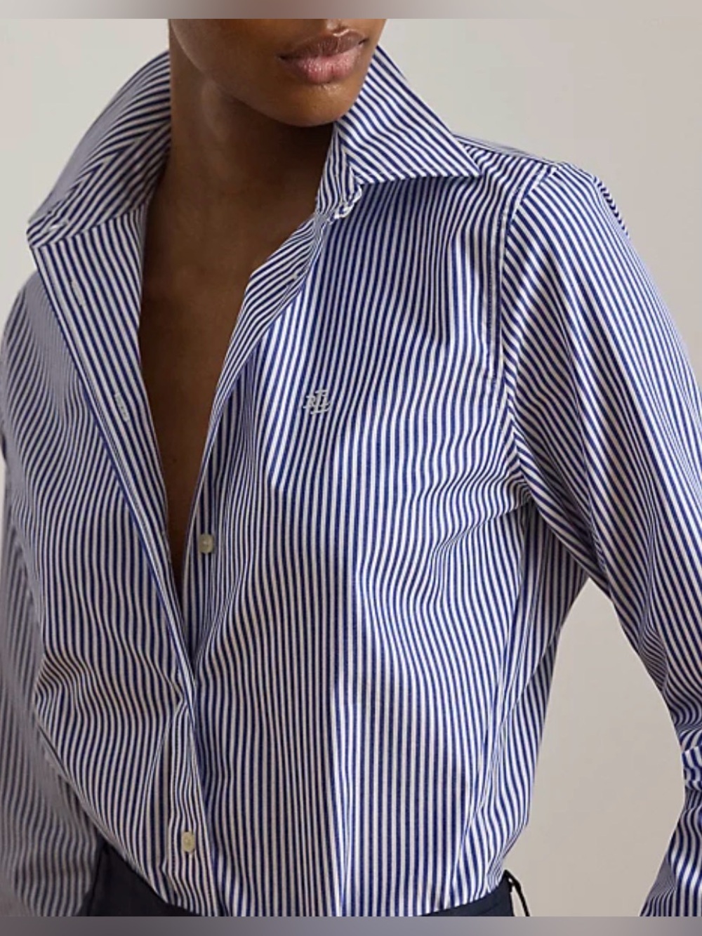🌺 Lauren Ralph Lauren Jamelko Blue White Striped Button-Down Shirt - Picture 4 of 7
